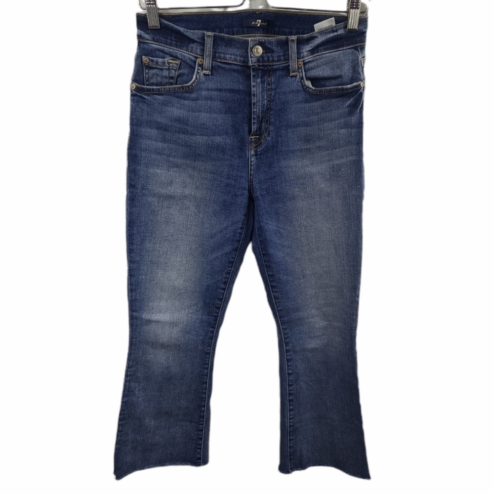 7 For All Mankind High Rise Raw Hem Boot Cut Jeans Sz 28